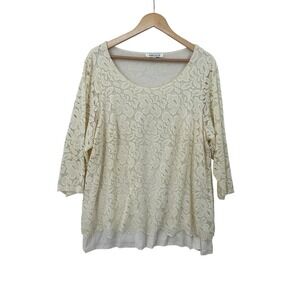 Rose + Olive Lace Top Blouse Womens 2X Stretchy Neutral Cottage Fairy Dainty